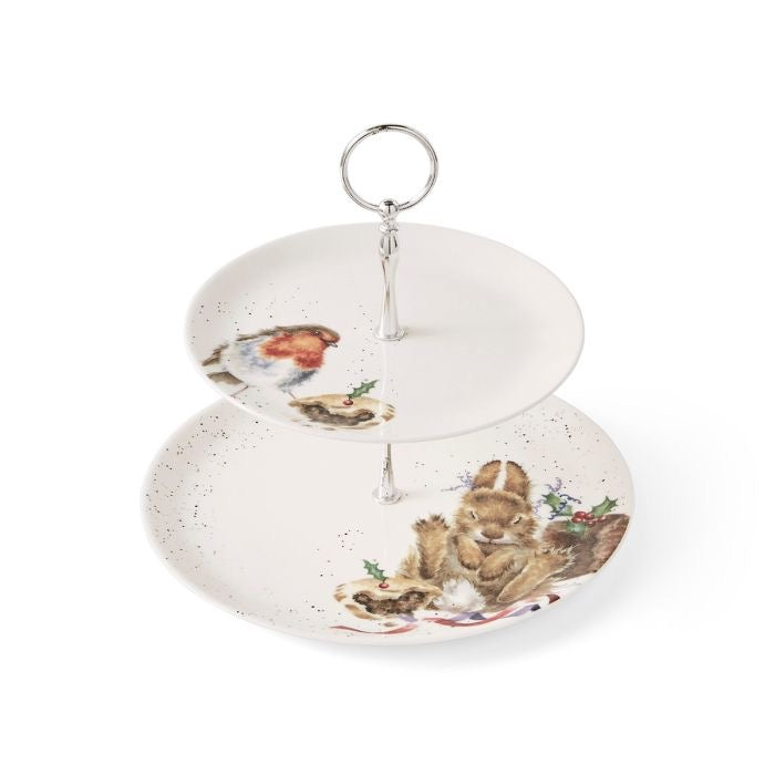 Wrendale Robin & Rabbit Festive 2 Tier Cake Stand