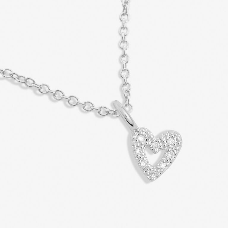 Joma Jewellery -Pave Offset Heart - Silver Mini Charms Necklace