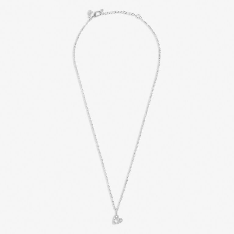 Joma Jewellery -Pave Offset Heart - Silver Mini Charms Necklace