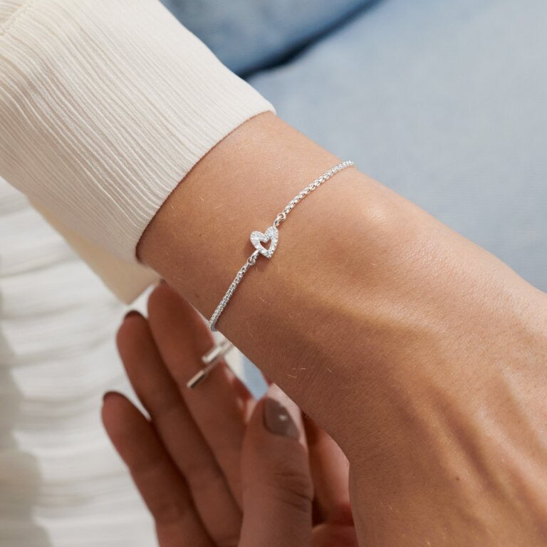 Joma Jewellery -Pave Offset Heart - Silver Mini Charms Slider Bracelet