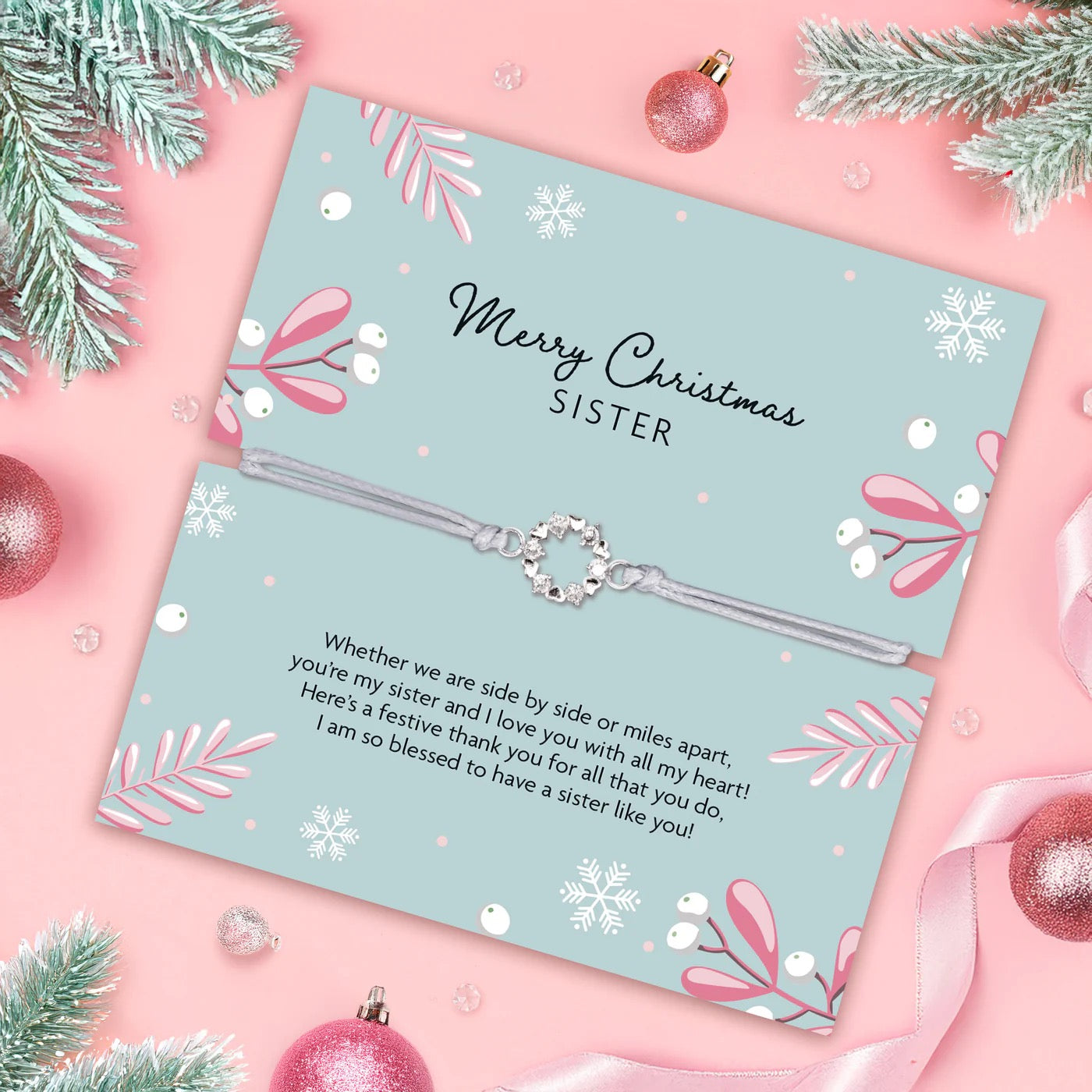 Letterbox Love - Sister Christmas - Hearts & Crystal - BOXED Cord Bracelet