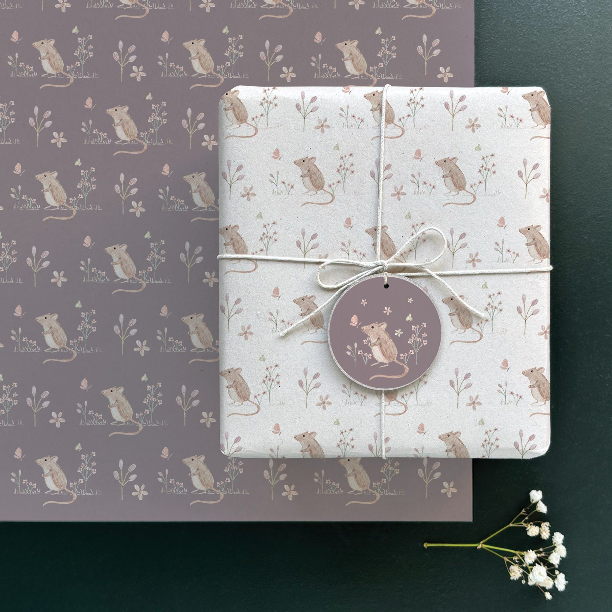East of India Small Sheet of Gift Wrap Paper - Meadow Friend - Mouse