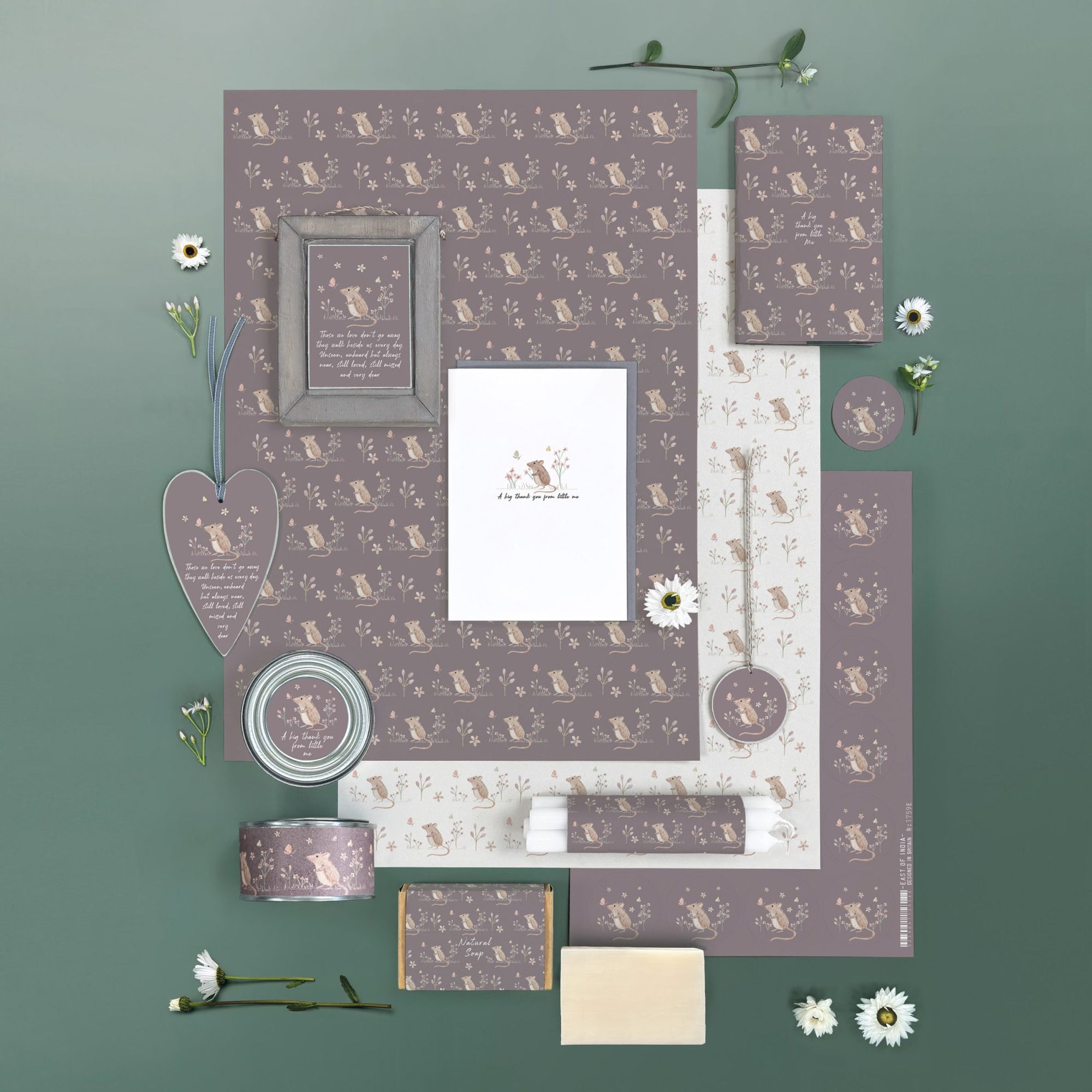 East of India Small Sheet of Gift Wrap Paper - Meadow Friend - Mouse