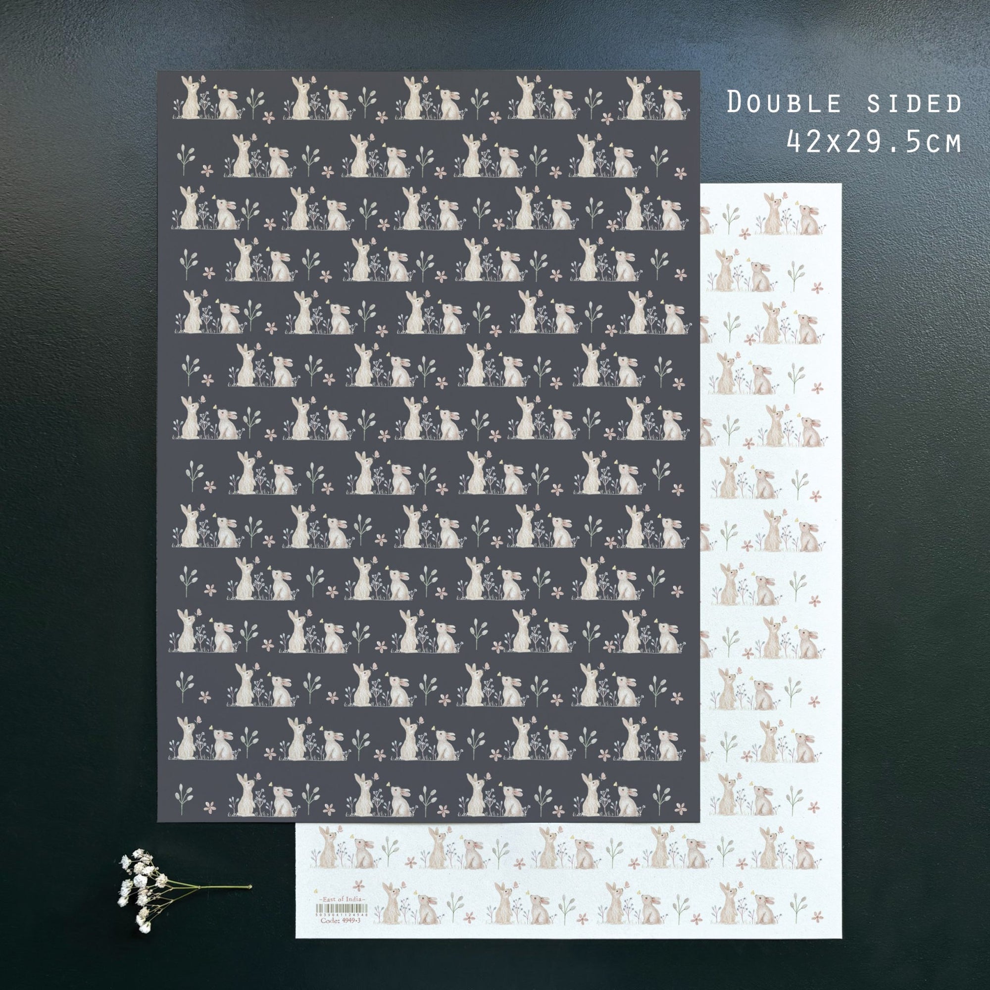 East of India Small Sheet of Gift Wrap Paper - Meadow Friend - Rabbits