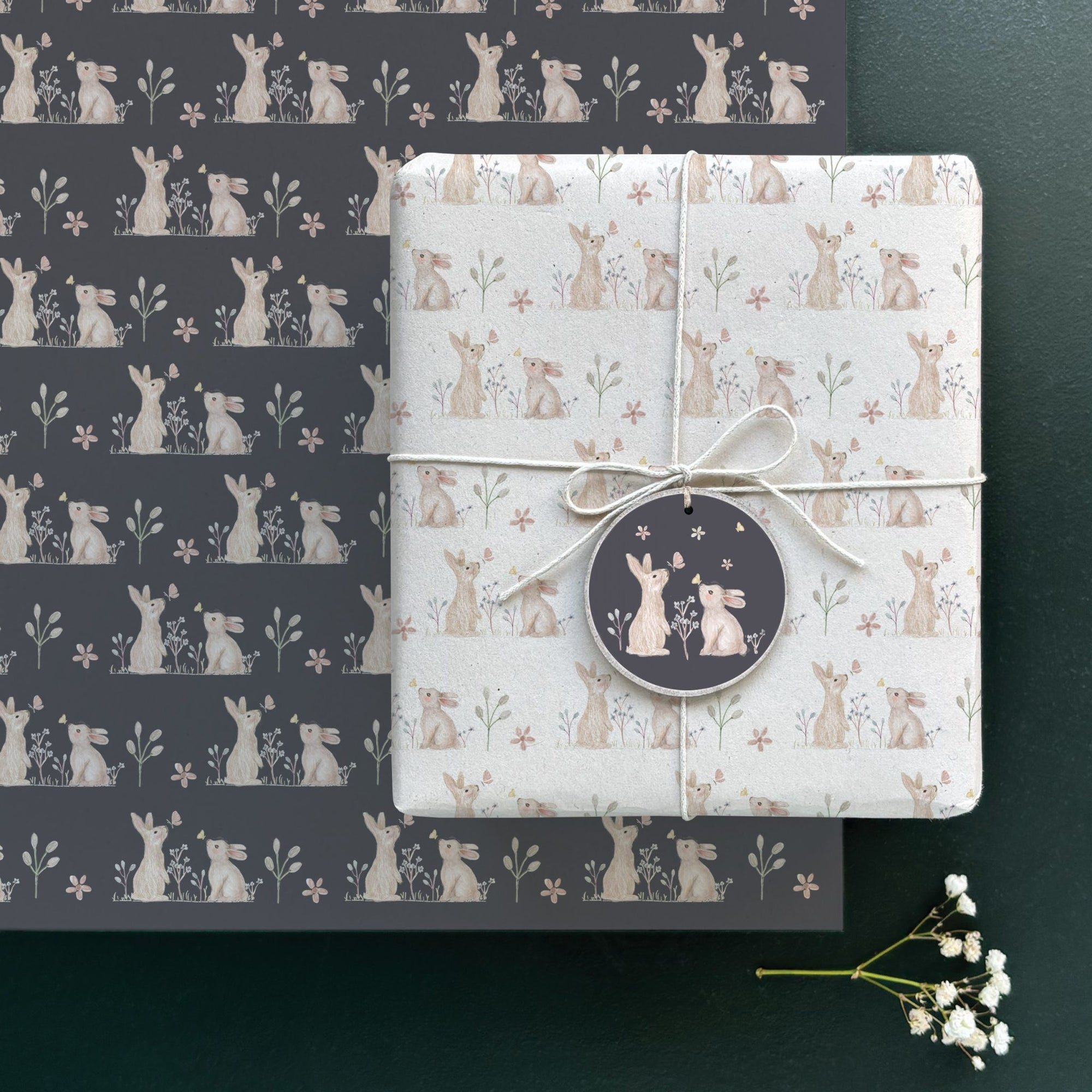East of India Small Sheet of Gift Wrap Paper - Meadow Friend - Rabbits