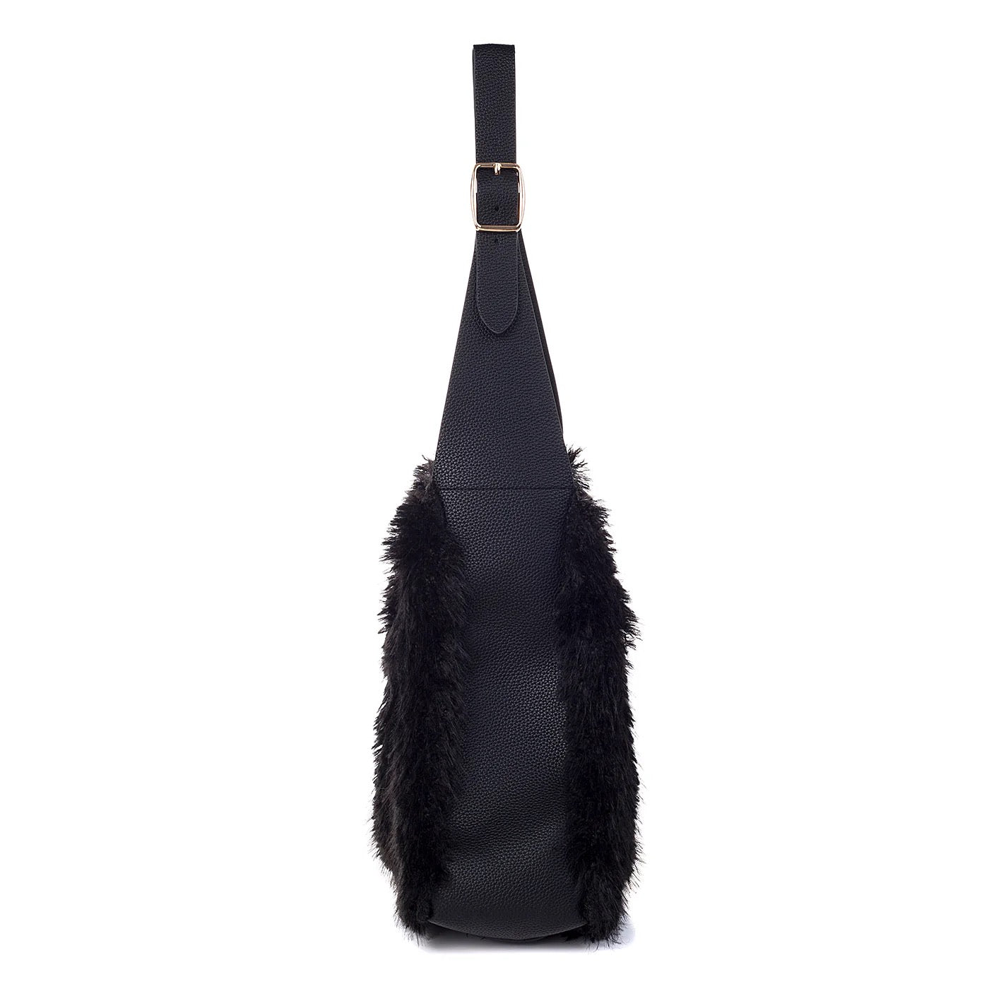 Park Lane - Faux Fur & Faux Leather - Large Slouch Shoulder Bag - Ebony Black