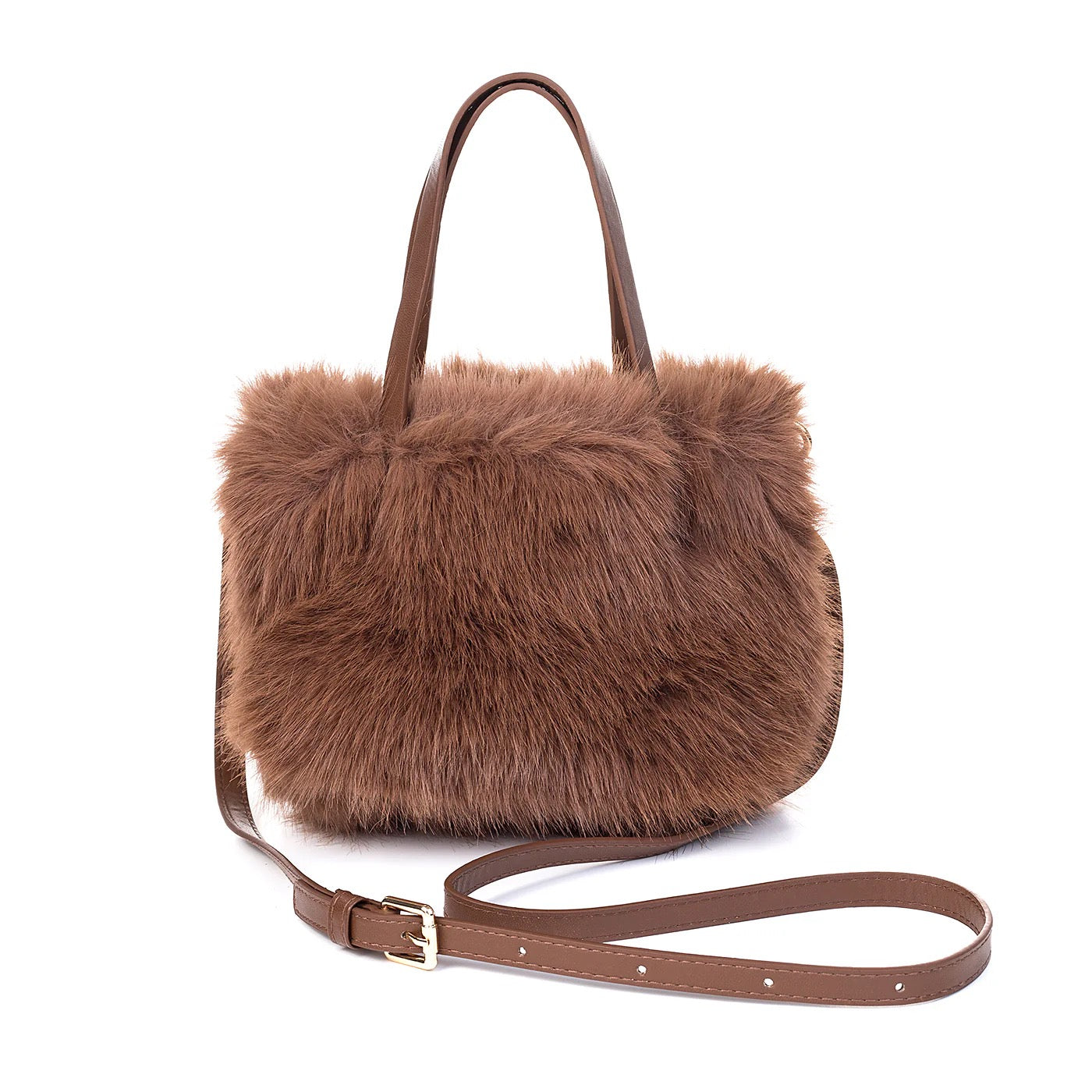 Park Lane Small Faux Fur Grab Handbag - Mocha Mousse
