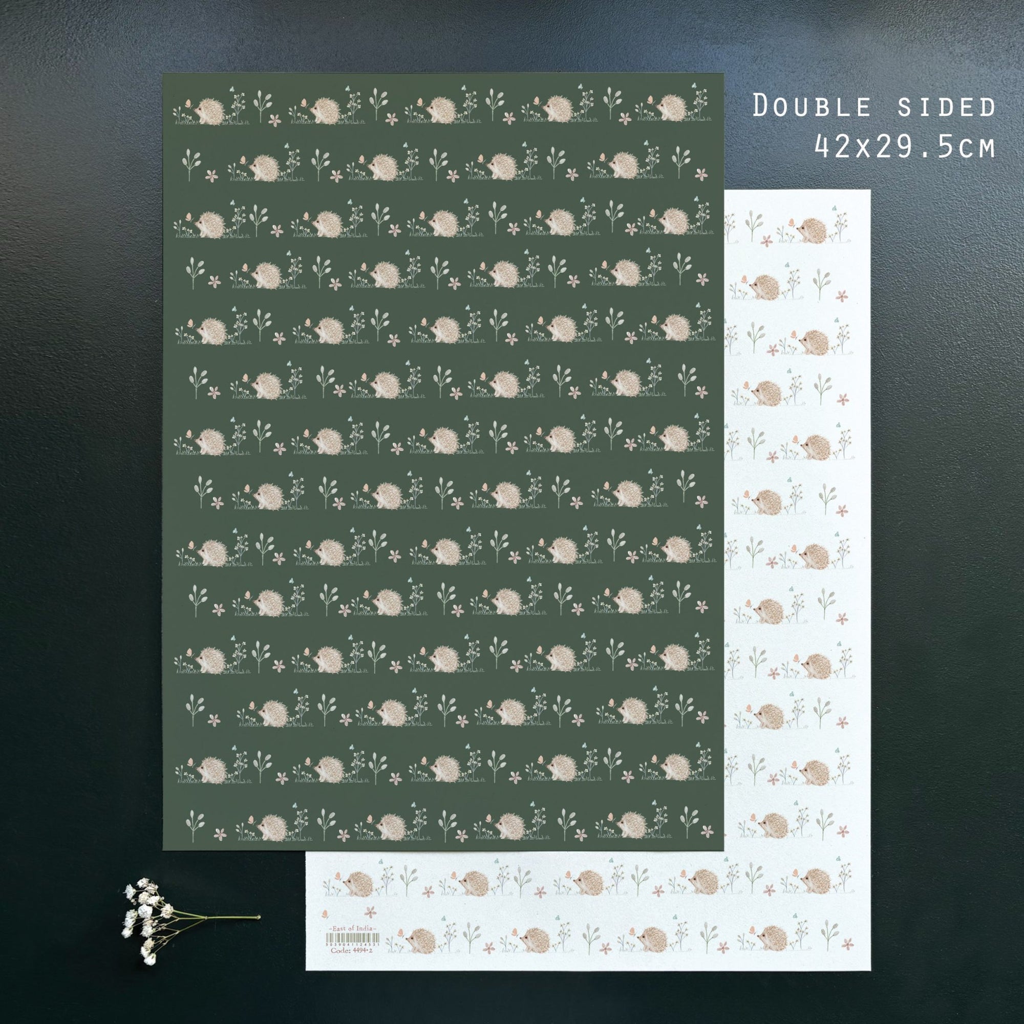 East of India Small Sheet of Gift Wrap Paper - Meadow Friend - Hedgehog