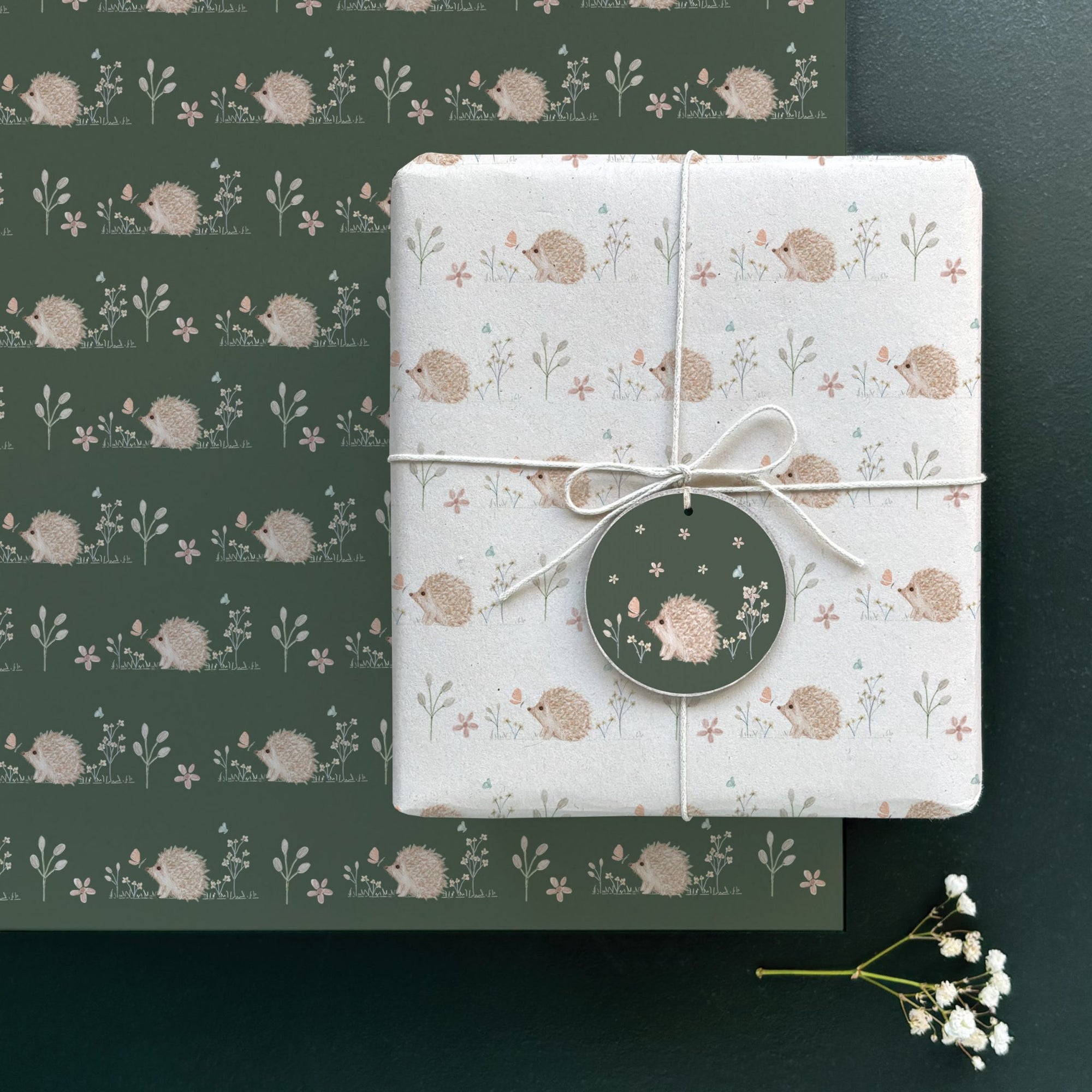 East of India Small Sheet of Gift Wrap Paper - Meadow Friend - Hedgehog