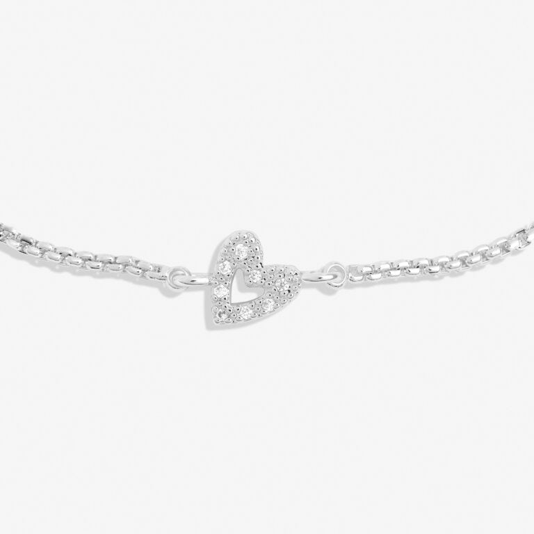 Joma Jewellery -Pave Offset Heart - Silver Mini Charms Slider Bracelet