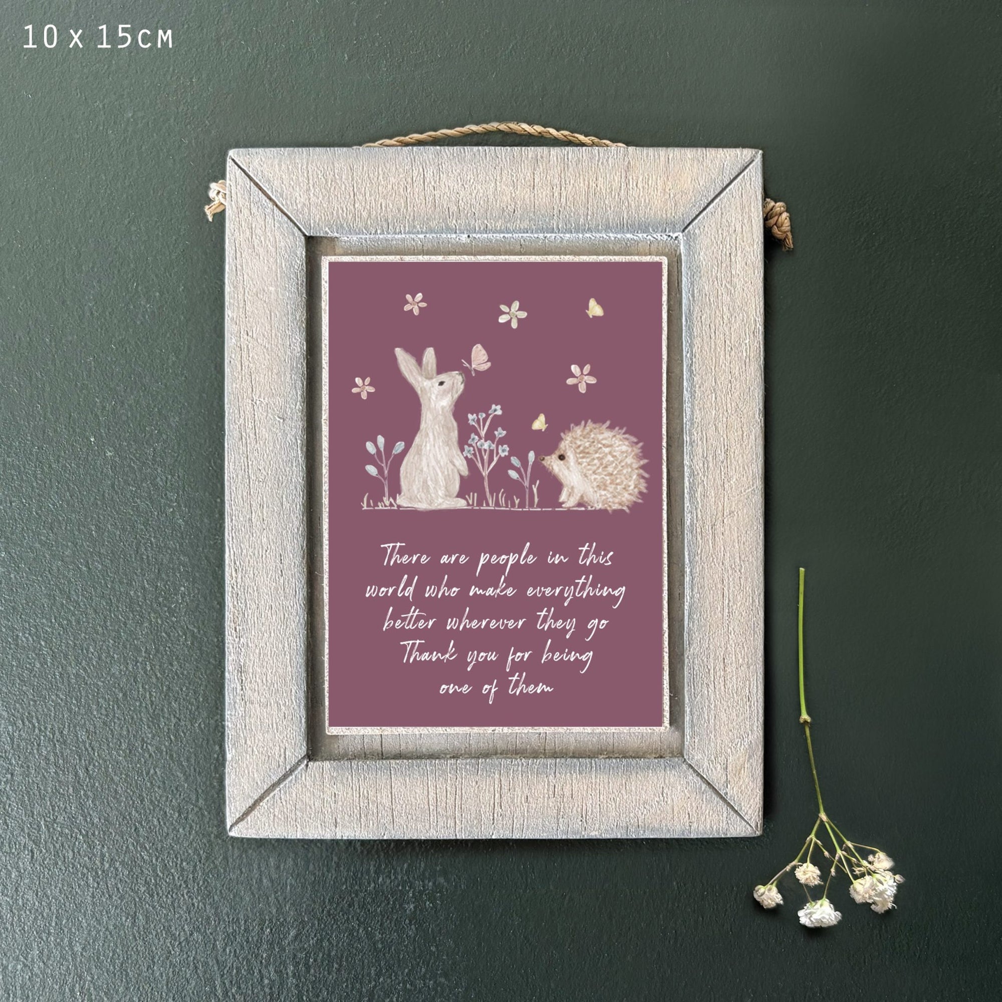 East of India Wooden Picture - Meadow Friends - Rabbit & Hedgehog