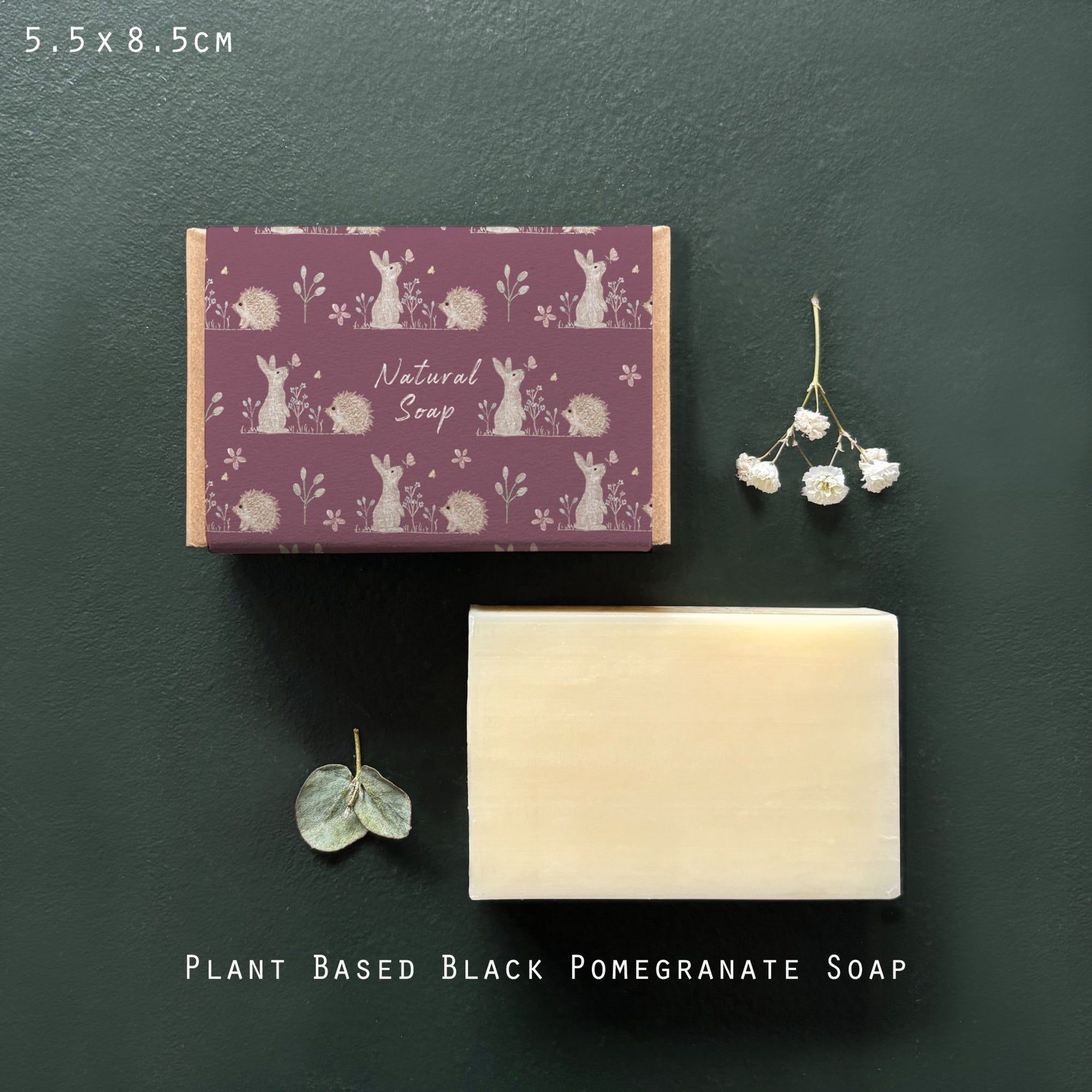 East of India Boxed Soap - Meadow Friends - Rabbit & Hedgehog - Black Pomegranate