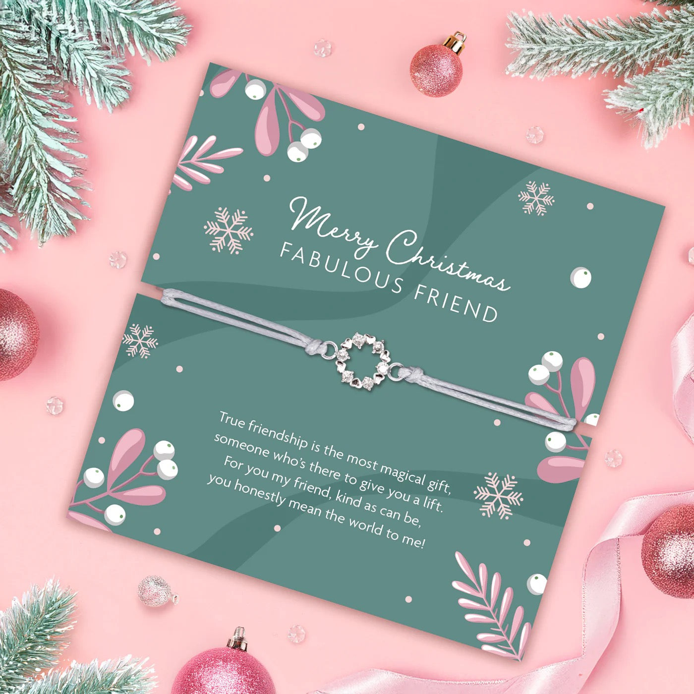 Letterbox Love - Merry Christmas Fabulous Friend - Hearts & Crystal - BOXED Cord Bracelet