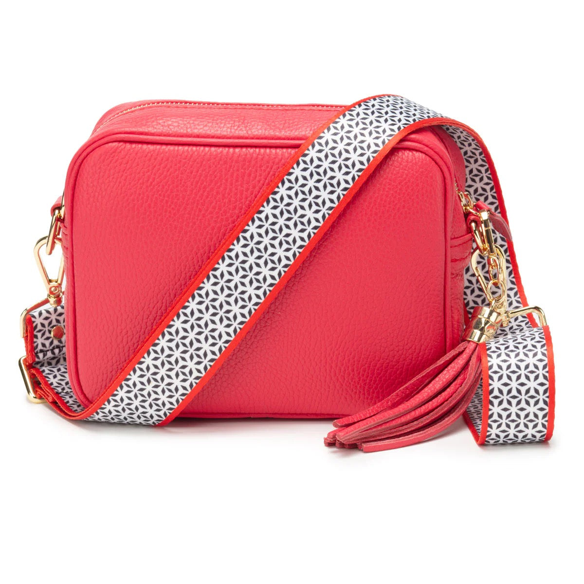 Elie Beaumont Designer BLACK/RED MOTIF Adjustable Crossbody Bag Strap (GOLD Fittings)