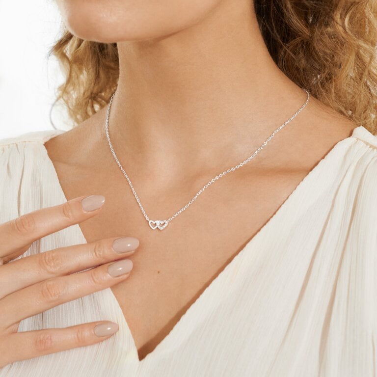 Joma Jewellery -Pave Linked Hearts - Silver Mini Charms Necklace