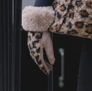 Park Lane - Leopard Print Fleece Back, Faux Suede & Fur Cuff - Mocha Mousse