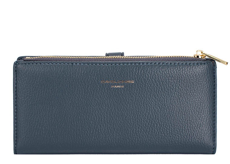 David Jones Faux Pebble Leather Long Slimline Flap Over Zip Purse - Bering Sea Blue