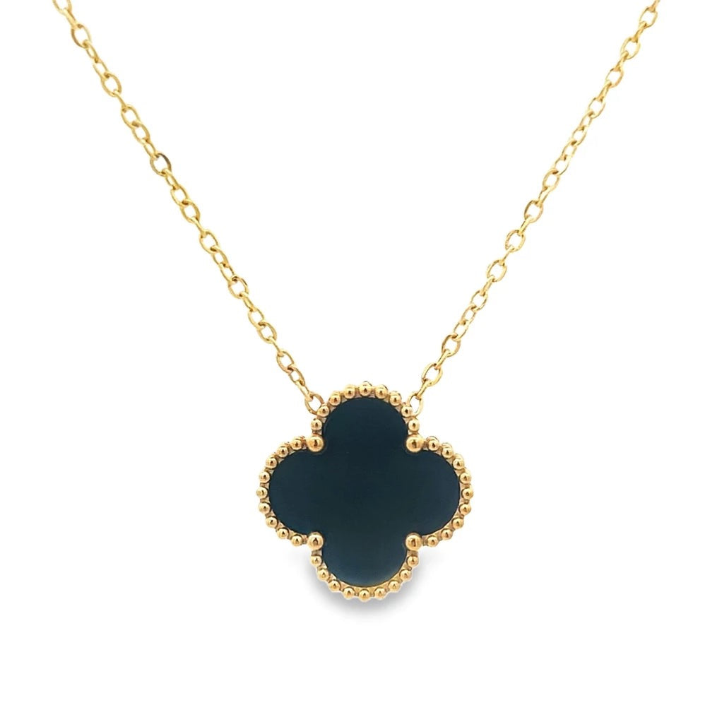 Byzantium Black Four Leaf Clover Pendant Necklace - Gold