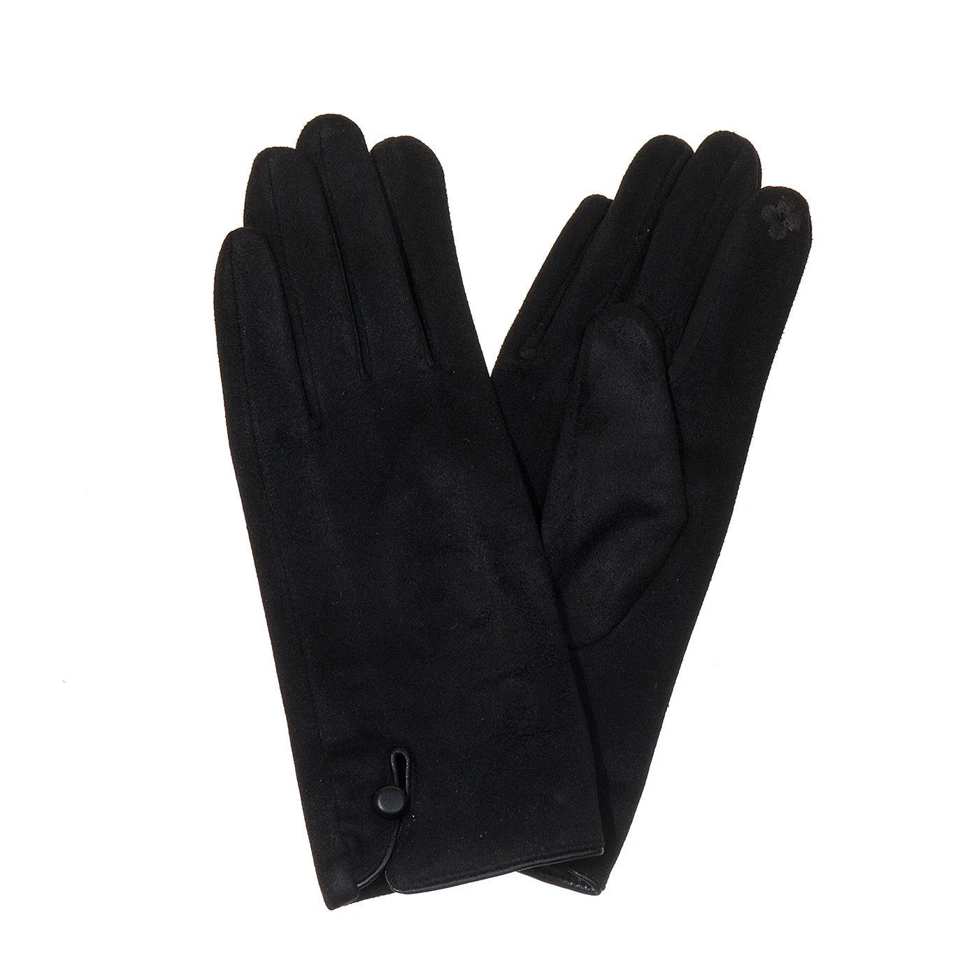Park Lane Single Button Detail Faux Suede Ladies Gloves- Ebony Black