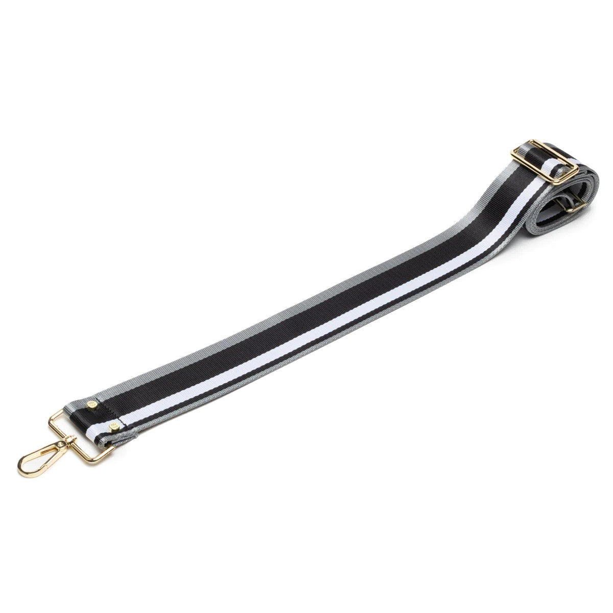 Elie Beaumont Designer BLACK/SILVER/WHITE STRIPE Adjustable Crossbody Bag Strap (GOLD Fittings)