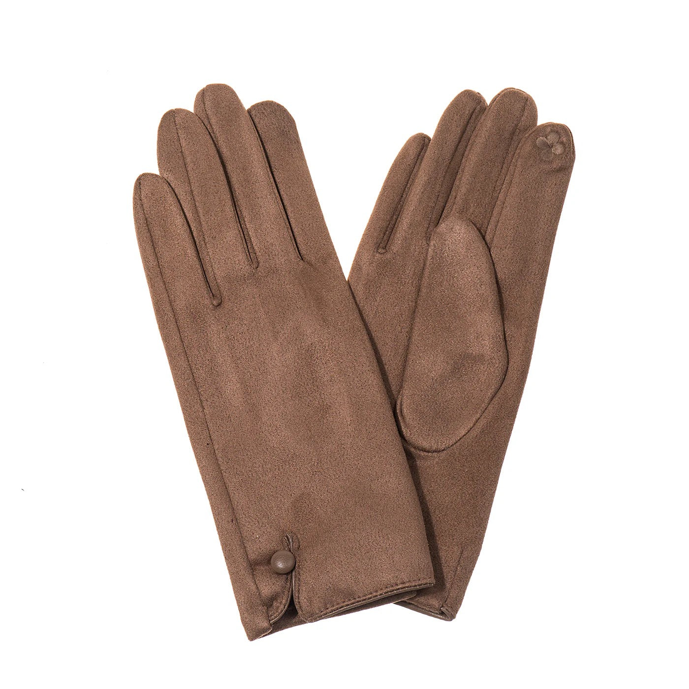 Park Lane Single Button Detail Faux Suede Ladies Gloves- Mocha Mousse