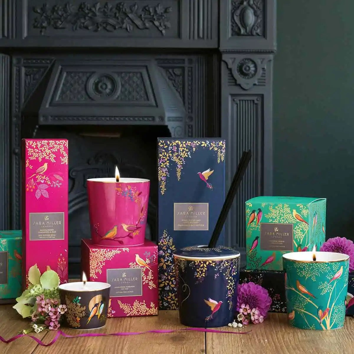 NEW Sara Miller Ceramic Boxed Reed Diffuser - Amber, Orchid & Lotus Blossom