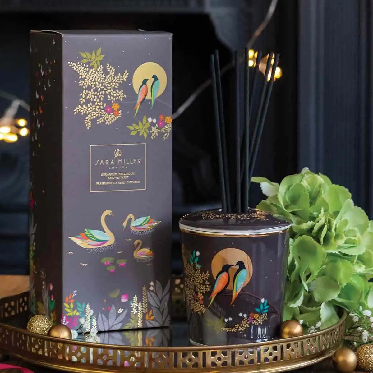 NEW Sara Miller Ceramic Boxed Reed Diffuser - Geranium, Patchouli & Vetivert