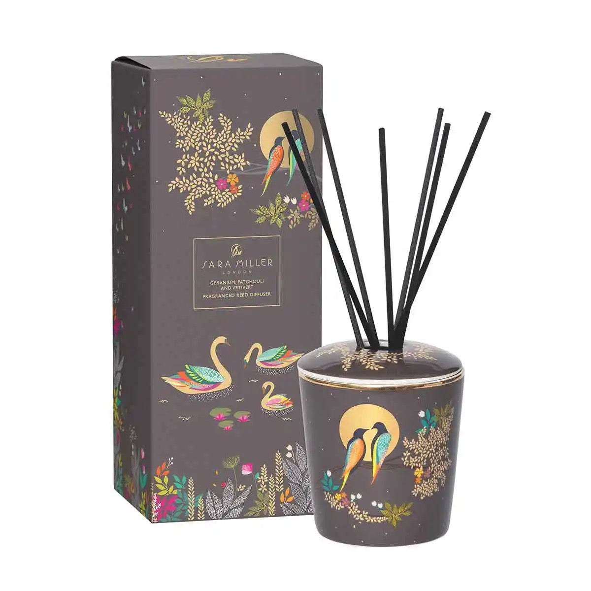 NEW Sara Miller Ceramic Boxed Reed Diffuser - Geranium, Patchouli & Vetivert
