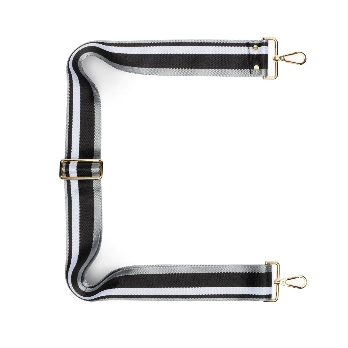 Elie Beaumont Designer BLACK/SILVER/WHITE STRIPE Adjustable Crossbody Bag Strap (GOLD Fittings)