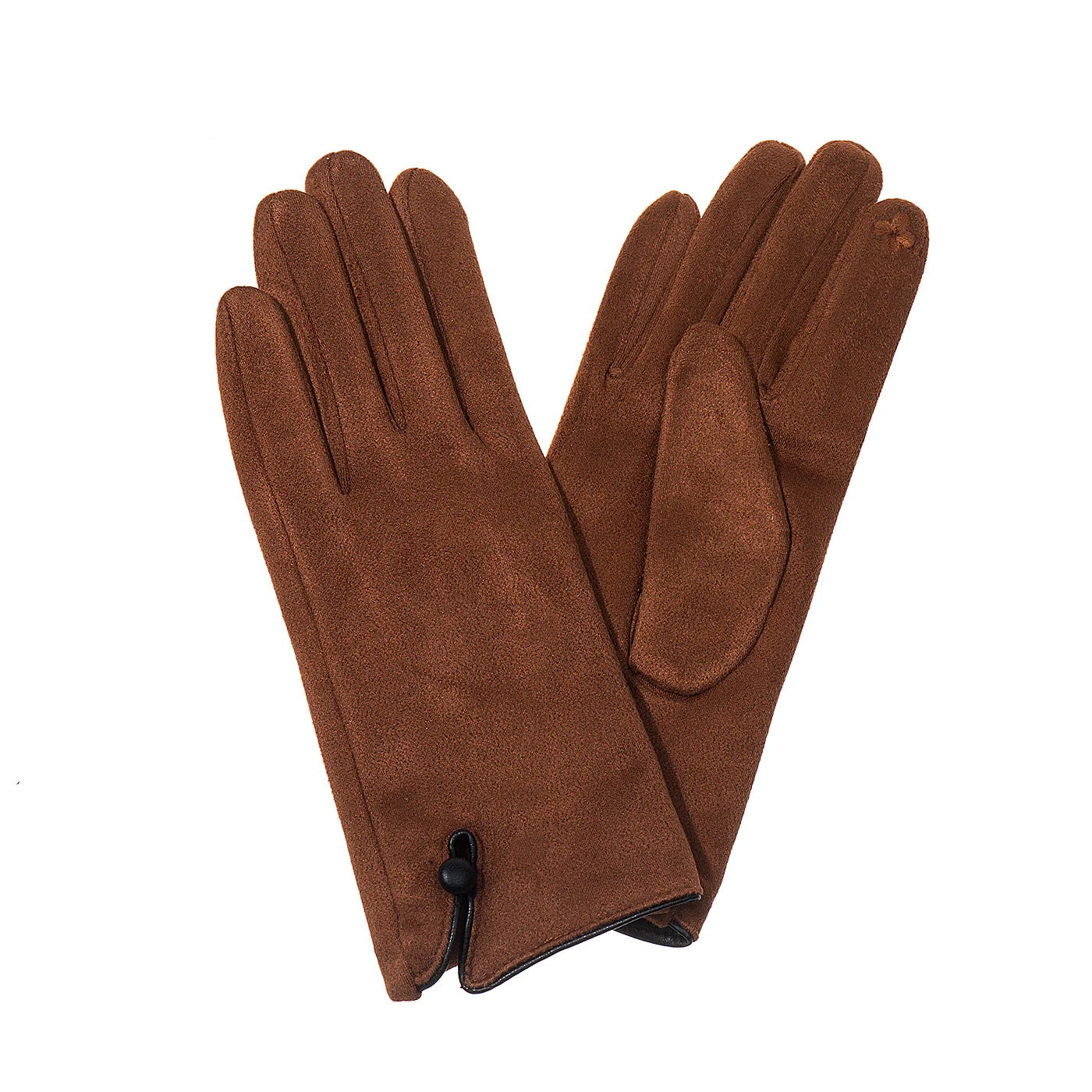 Park Lane Single Button Detail Faux Suede Ladies Gloves- Burnt Spice