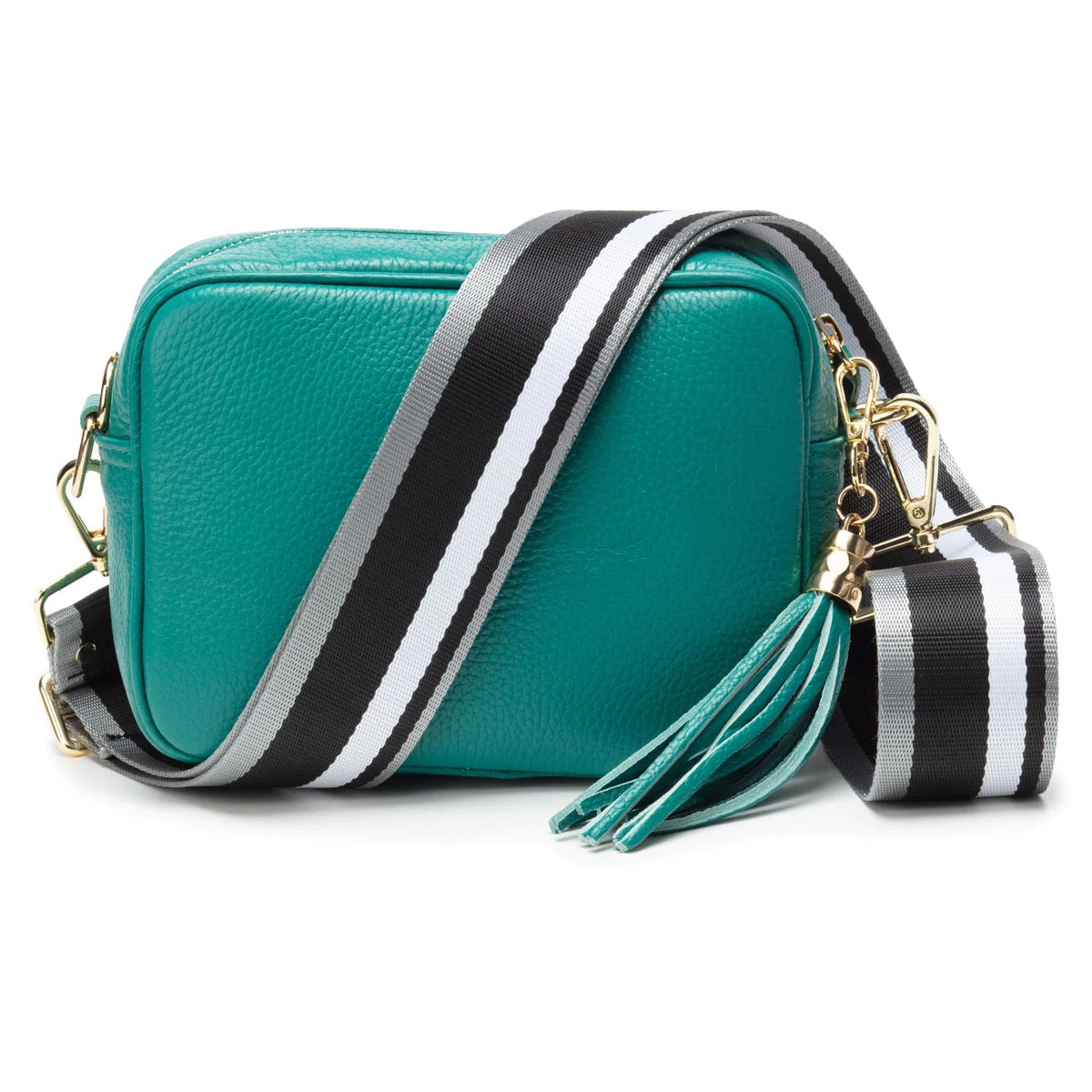 Elie Beaumont Designer BLACK/SILVER/WHITE STRIPE Adjustable Crossbody Bag Strap (GOLD Fittings)
