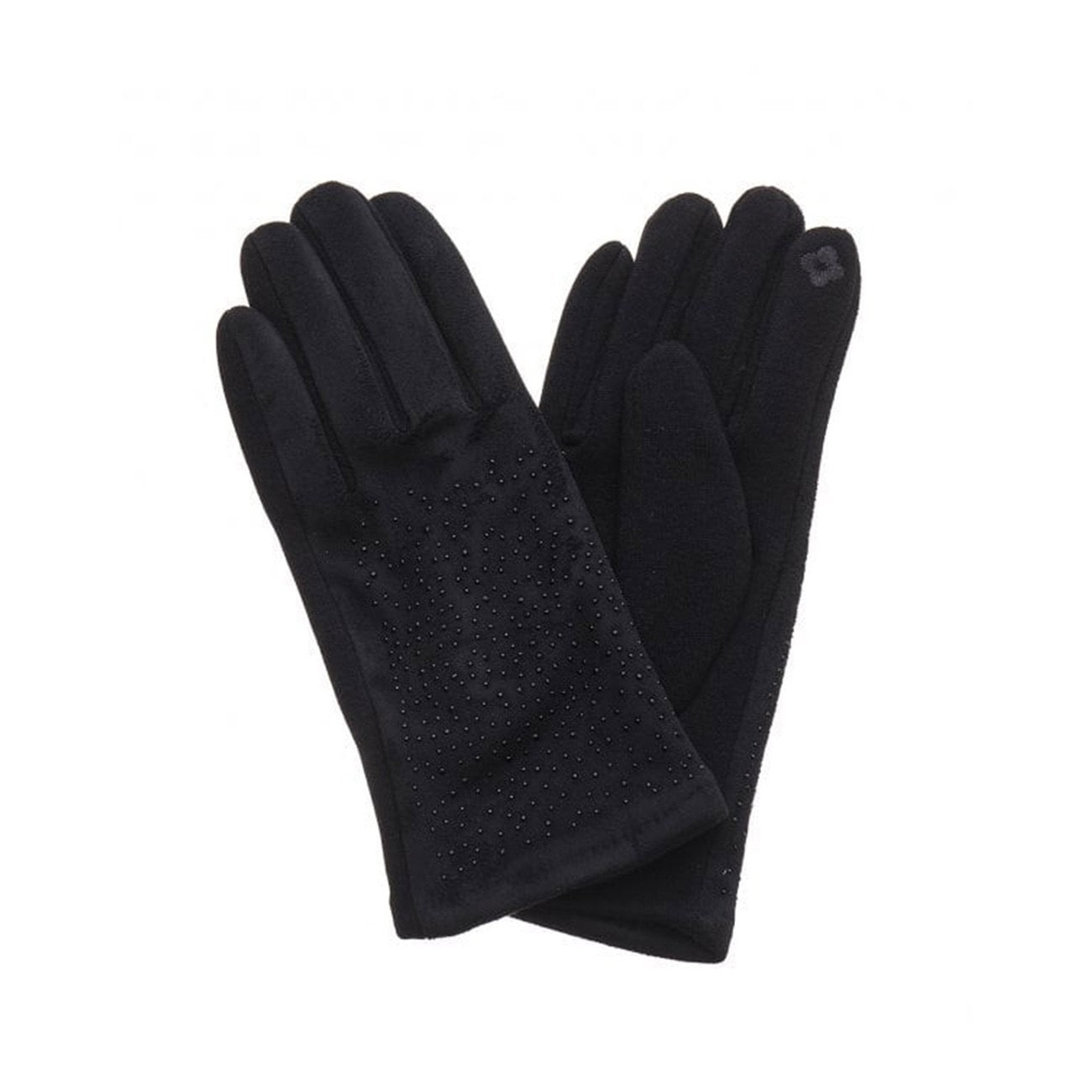 Park Lane Faux Suede Sparkly Ladies Gloves - Black/Black Crystal