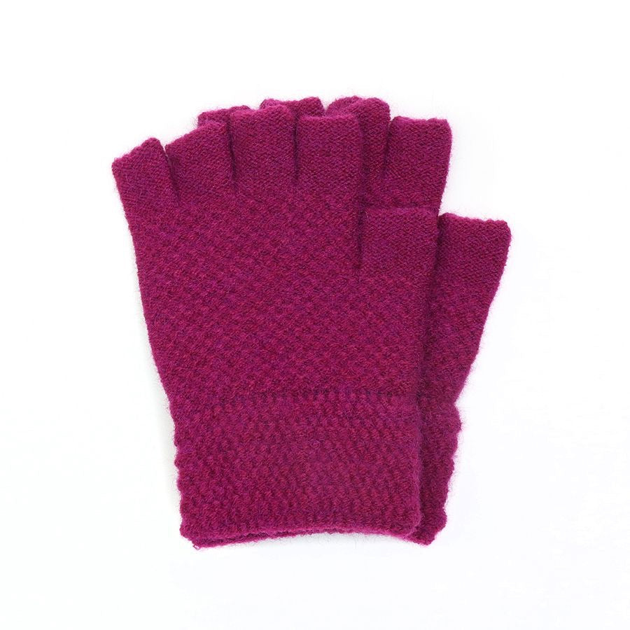 POM Magenta Pink Ladies Fingerless Wool Gloves
