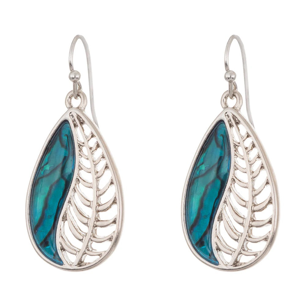 Byzantium Paua Shell Drop Earrings - Leaf Cut Out