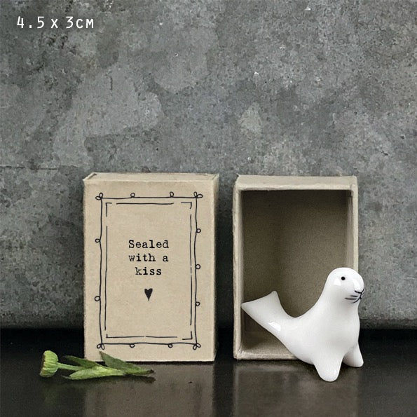 East of India Matchbox Animal - Porcelain Seal - Sealed With a Kiss