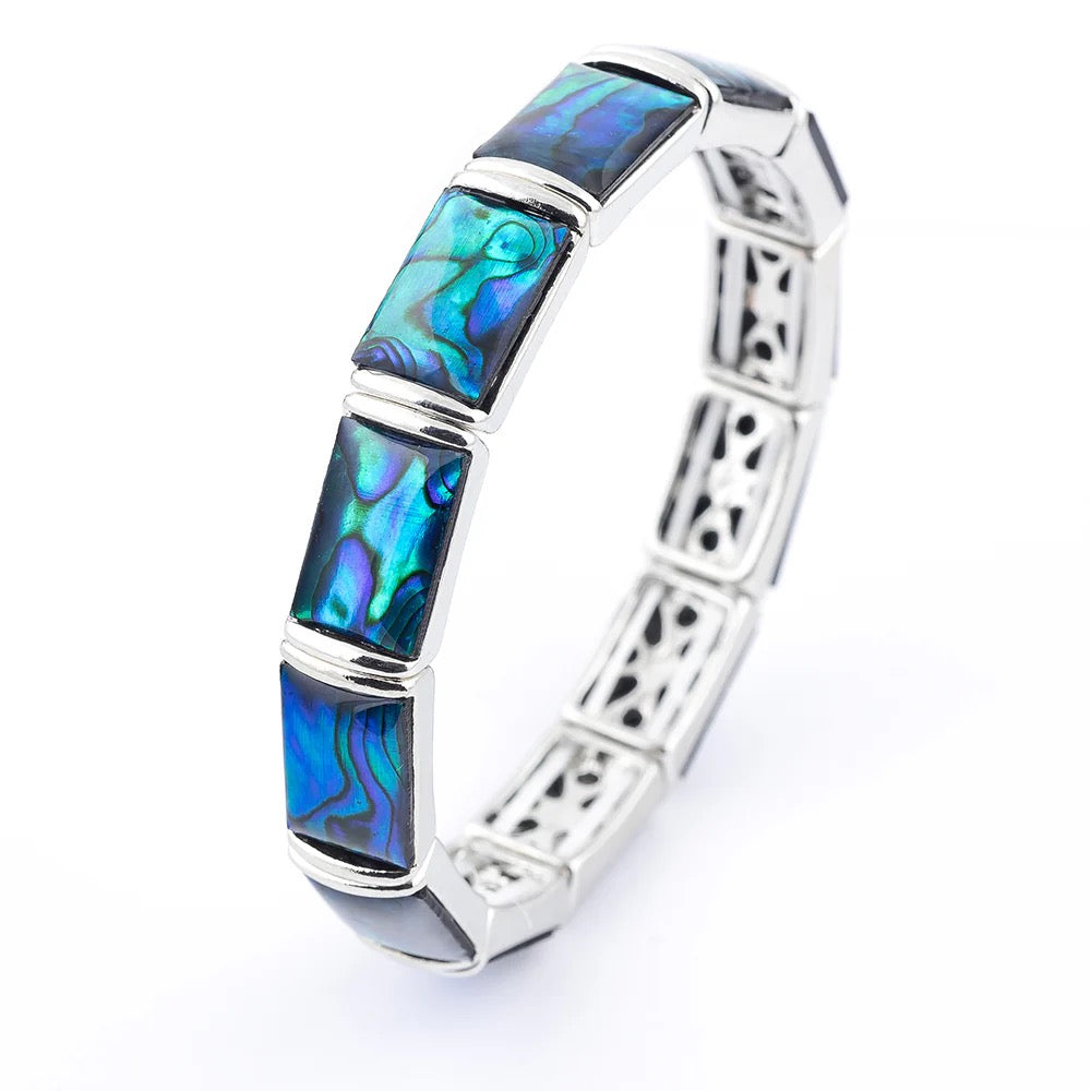 Byzantium Paua Shell Stretch Bracelet - Rectangular Links