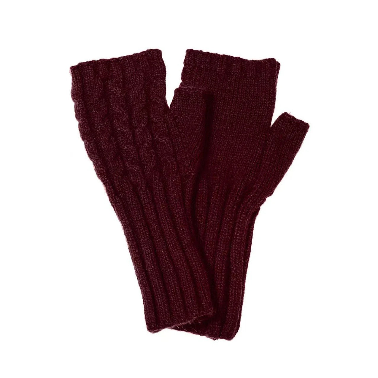 Park Lane - Cable Knit Fingerless Wool Ladies Gloves - Cherry