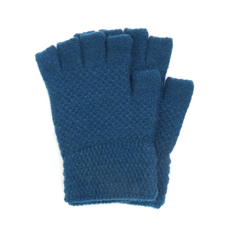 POM Teal Blue Ladies Fingerless Wool Gloves