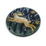 POM Midnight Green Velvet Leaping Hare Embroidered Round Pocket Mirror