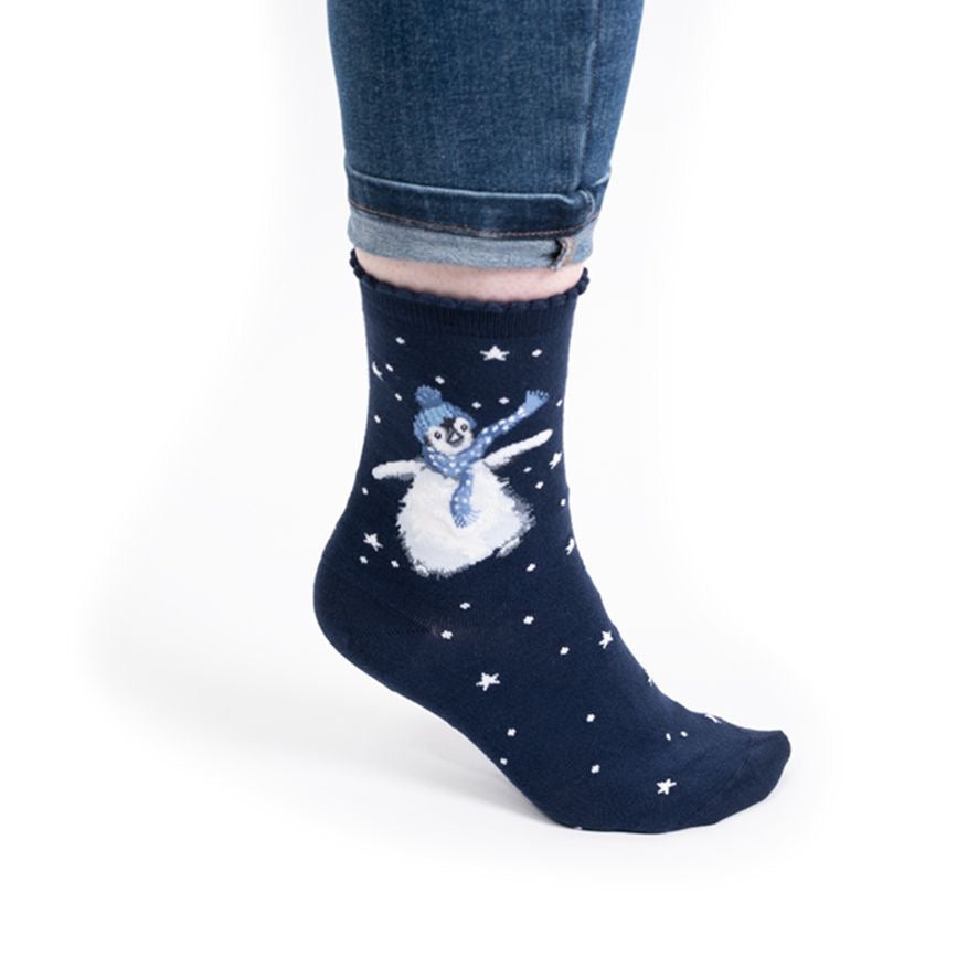 Penguin Christmas Ladies Ankle Bamboo Socks - Navy - Wrendale Designs