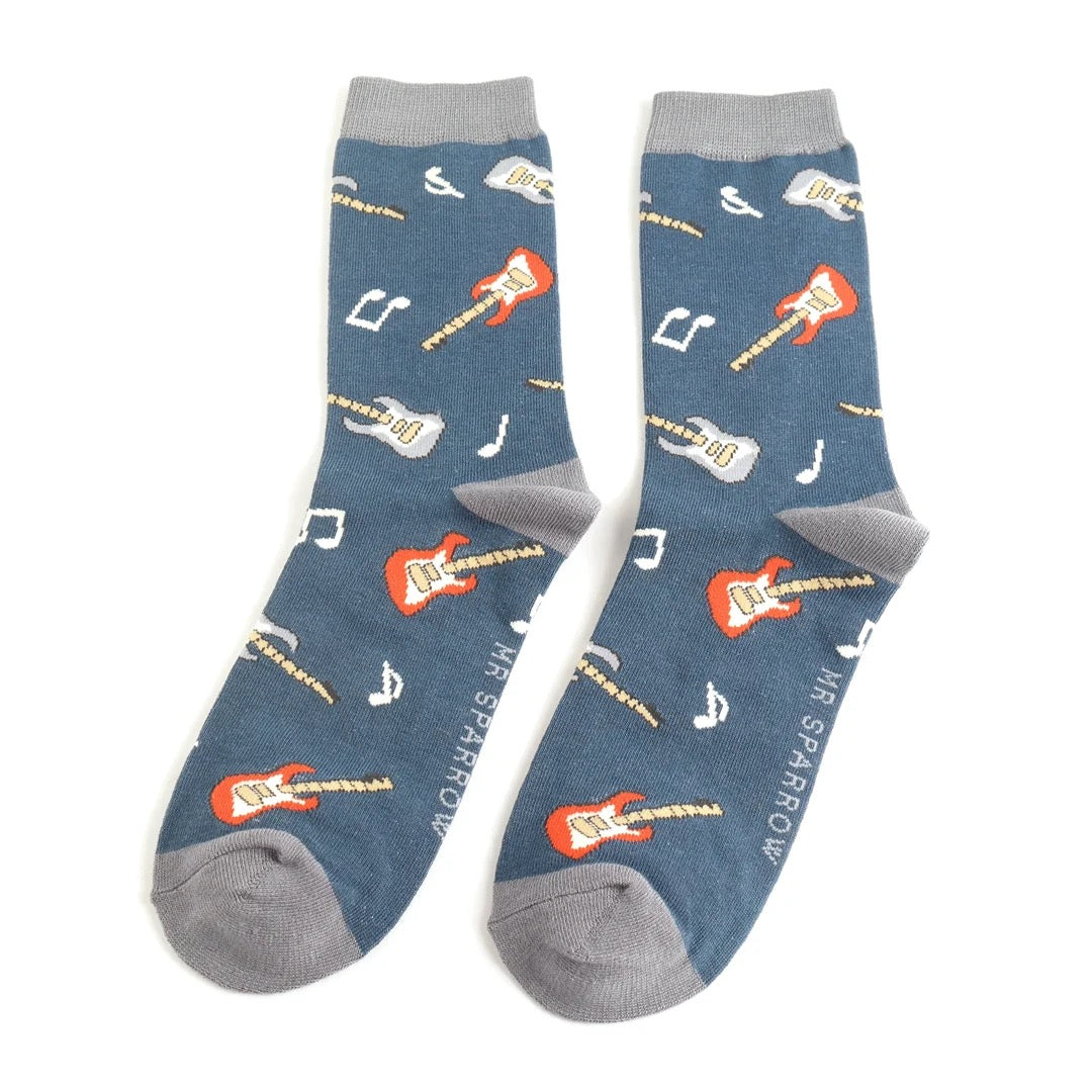 Mr Sparrow MENS Bamboo Ankle Socks - Guitars - Navy