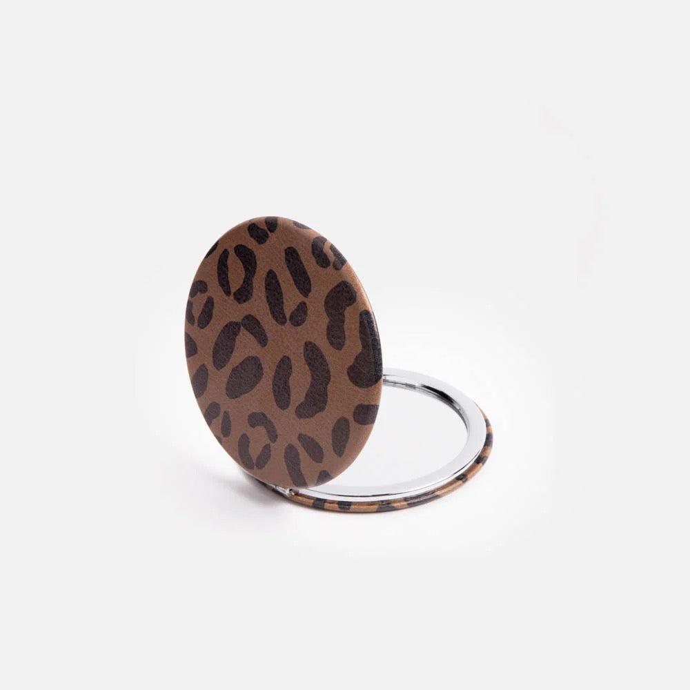 Caroline Gardner Leopard Print Round Compact Mirror