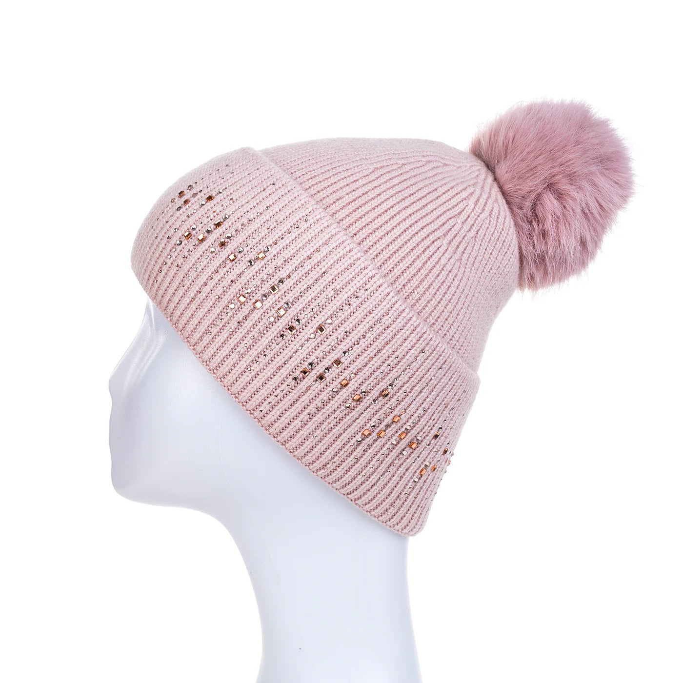 Park Lane Pink Sparkly Glitter Pieces Pom Pom Wool Hat