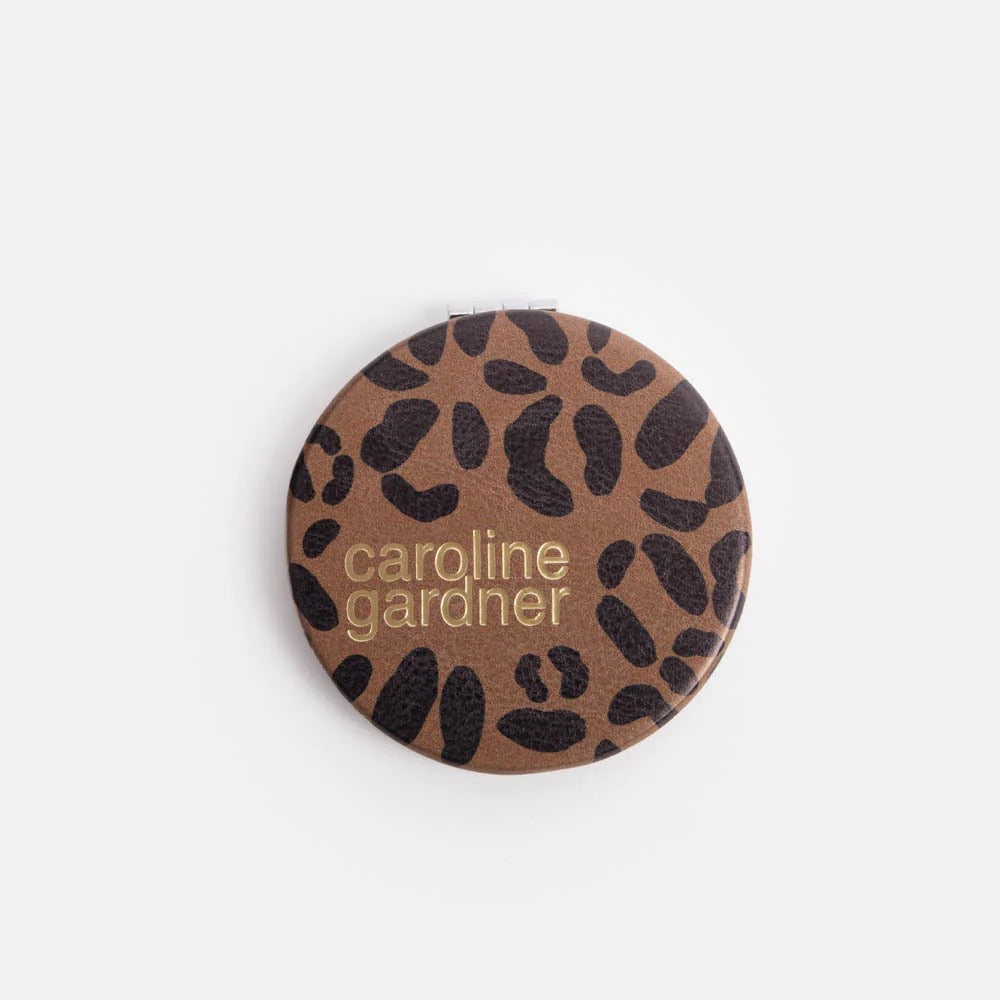 Caroline Gardner Leopard Print Round Compact Mirror
