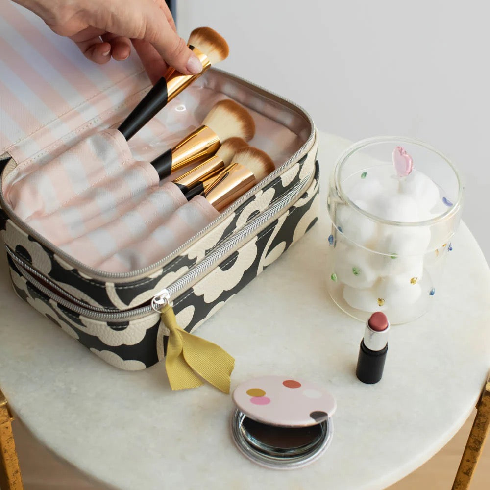 Caroline Gardner Monochrome Flower Vanity Case/Wash Bag
