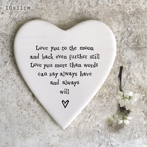 East of India Porcelain Heart Coaster - Love You to The Moon