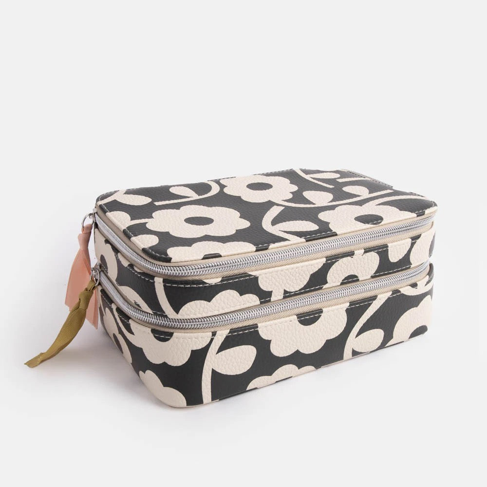 Caroline Gardner Monochrome Flower Vanity Case/Wash Bag