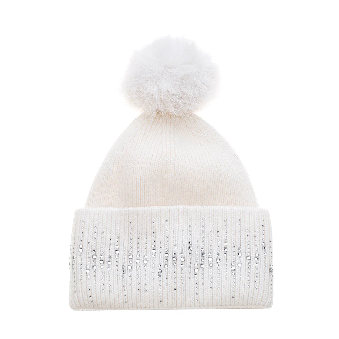 Park Lane Winter White Sparkly Glitter Pieces Pom Pom Wool Hat