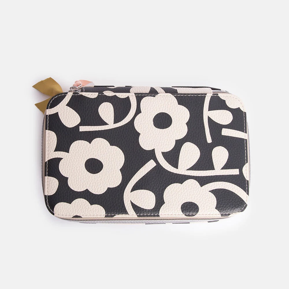 Caroline Gardner Monochrome Flower Vanity Case/Wash Bag