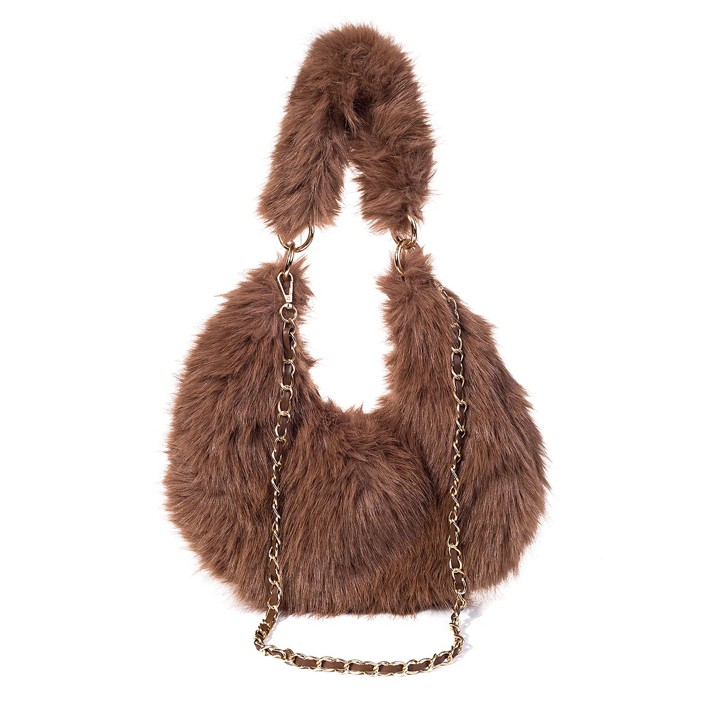 Park Lane - Faux Fur Scoop Small Shoulder Bag - Mocha Mousse